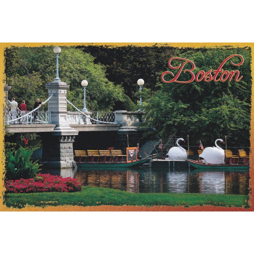 Boston Public Garden Swan Boats Postcard Scenic Travel Chrome Unposted